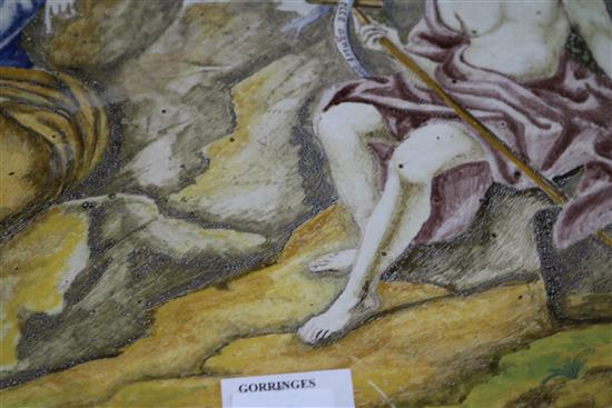 A large Italian maiolica plaque, probably Castelli, 18th century plaque 29 x 35cm